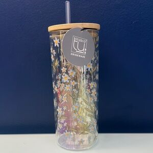 New Glass Cup with Floral Design and Lid